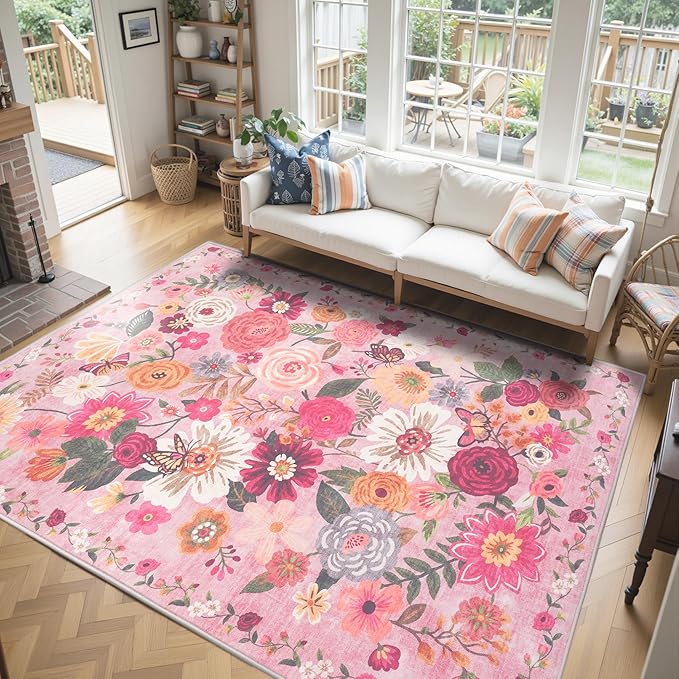 Washable Area Rug 8x10 Pink, Large Soft Rugs by WelcometoBabovid