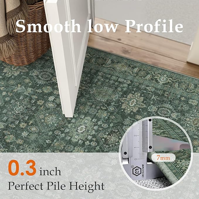 8x10 Washable Area Rug for Living Room Bedroom Vintage Green Non Slip Carpet - Image 6