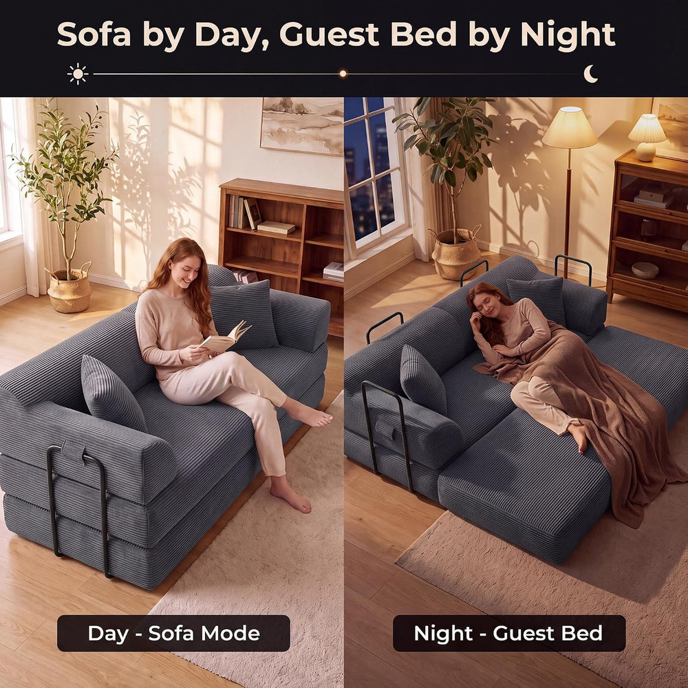 79" High‑Back Convertible Futon Sofa Bed, Boneless Couch for Living Room