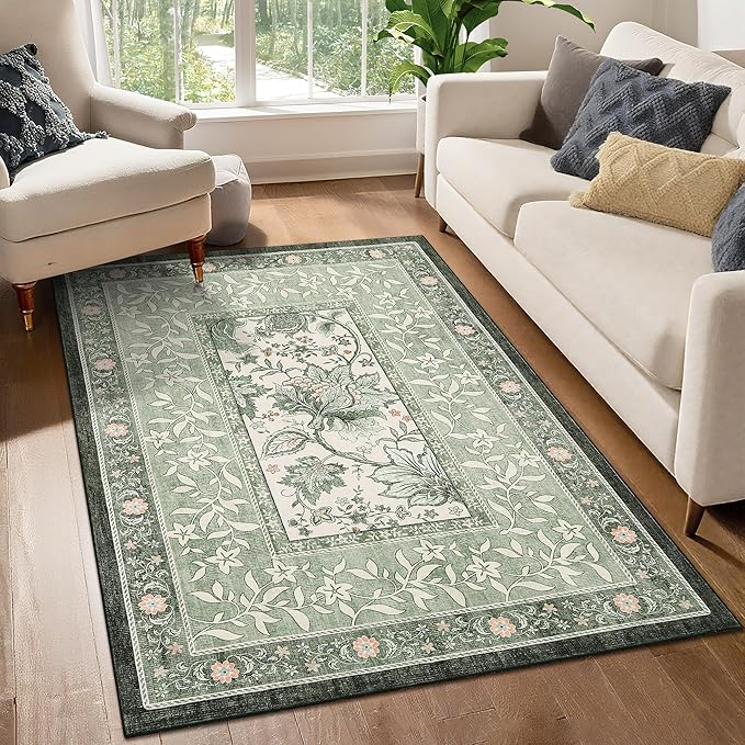 GarveeHome Provence 5x7 Area Rugs, Botanical Grove Sage Green Vintage - Image 2