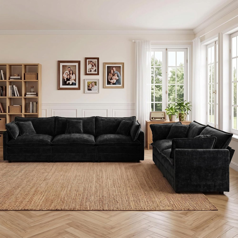 Tmsan Black 2 Piece Modular Cloud Sectional Sofa Couch and Loveseat Set