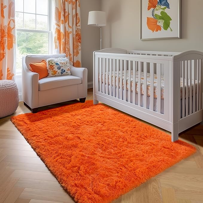 ONASAR Orange Rugs for Living Room Bedroom, 5x8 Fluffy Bedside Area Rug - Image 6