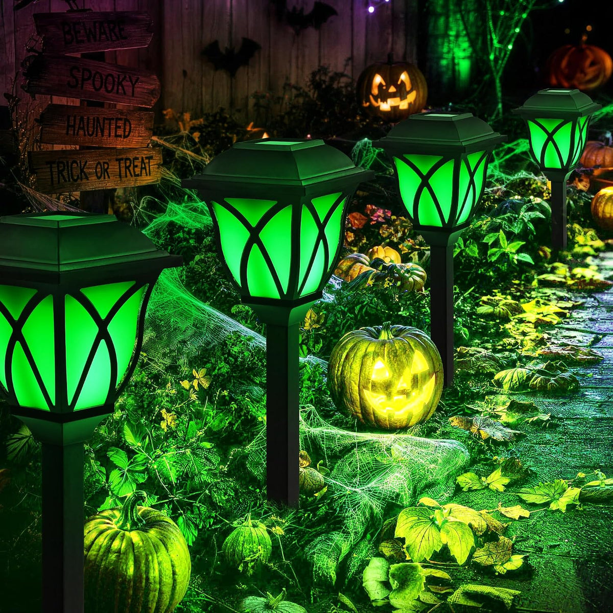 GIGALUMI Solar Halloween Lights Outdoor, LED Solar Pathway Lights 8 Pack