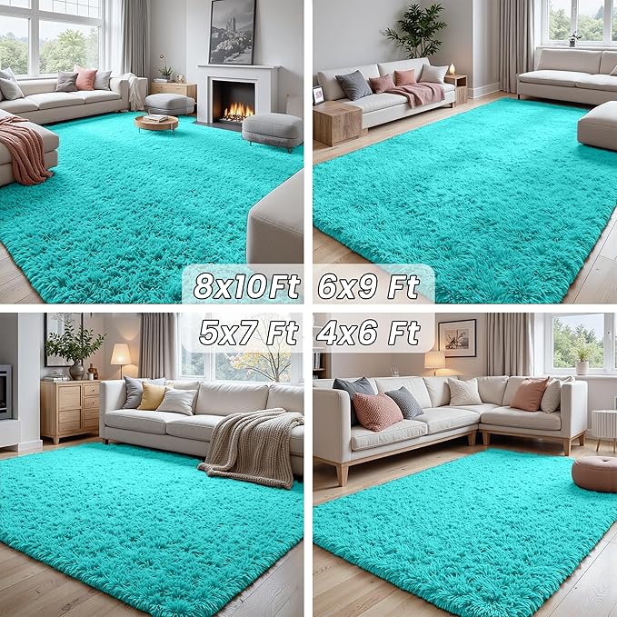 4x6 Area Rugs for Living Room Rug: Soft Fluffy Shag Teal Blue Rugs for Bedroom - Image 7