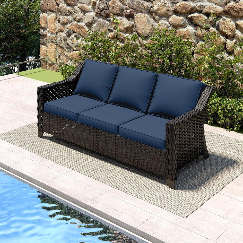 Luxury 3 Seater Outdoor Patio Couch with Handwoven PE Wicker