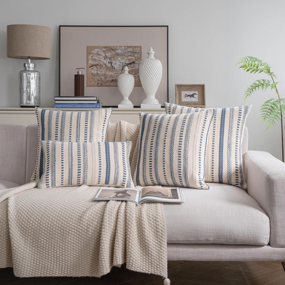Cethom Blue Boho Lumbar Pillow Covers 14x36 Long, Stripe Textured Decorative ...