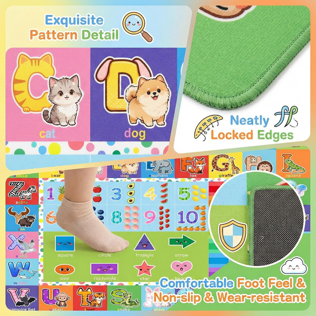ABC Alphabet Rug for Kids Bedroom - 2.5x4 Feet Educational Numbers & Animals Play Mat, Learning Carpet for Boys and Girls Early Education