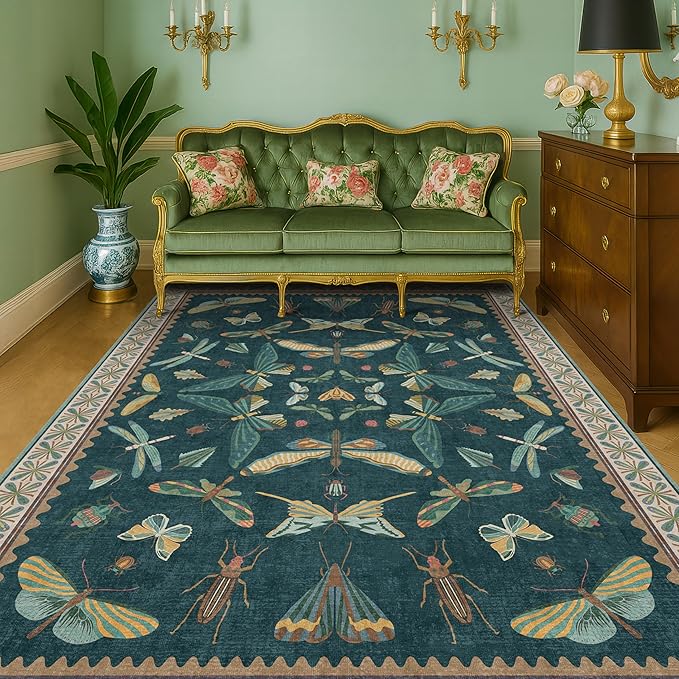 Hazo Haus Insect Blue Green Living Room Rug 5x8 - Image 9