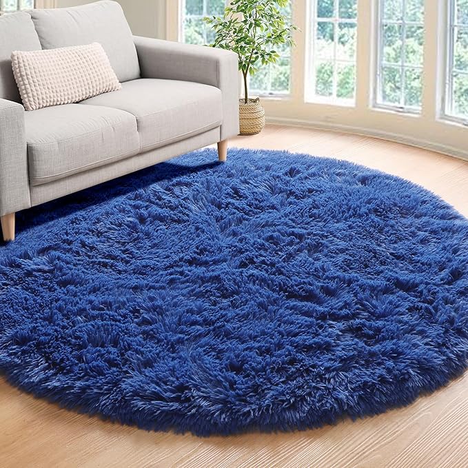 ONASAR Navy Blue Round Area Rug 4ft, Soft Bedroom Circle Rugs Floor Mat - Image 3