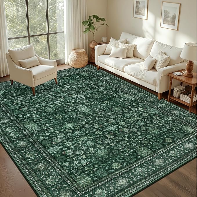 5x7 Area Rugs Living Room Rug: Washable Vintage Distressed Floral Rug No Slip by EXPEDIX