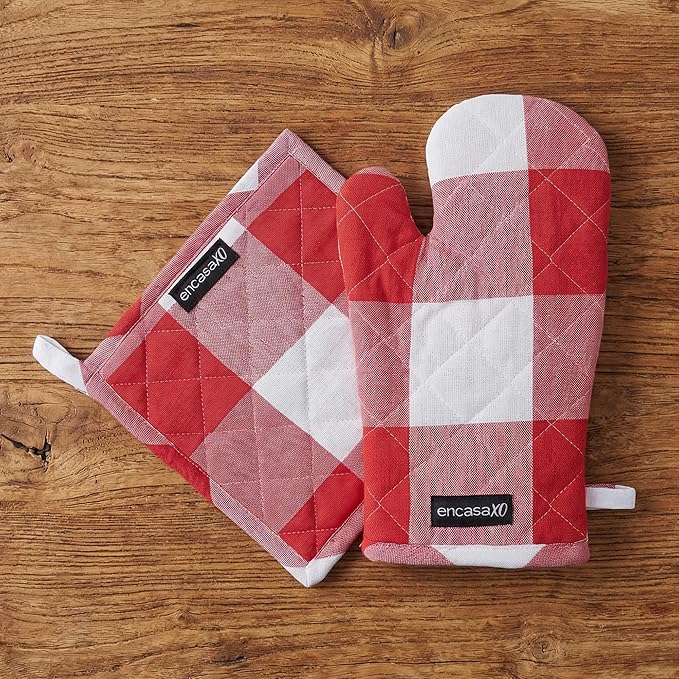 Encasa XO Heat Resistant 100% Cotton Oven Glove & Potholder Set by EncasaXO