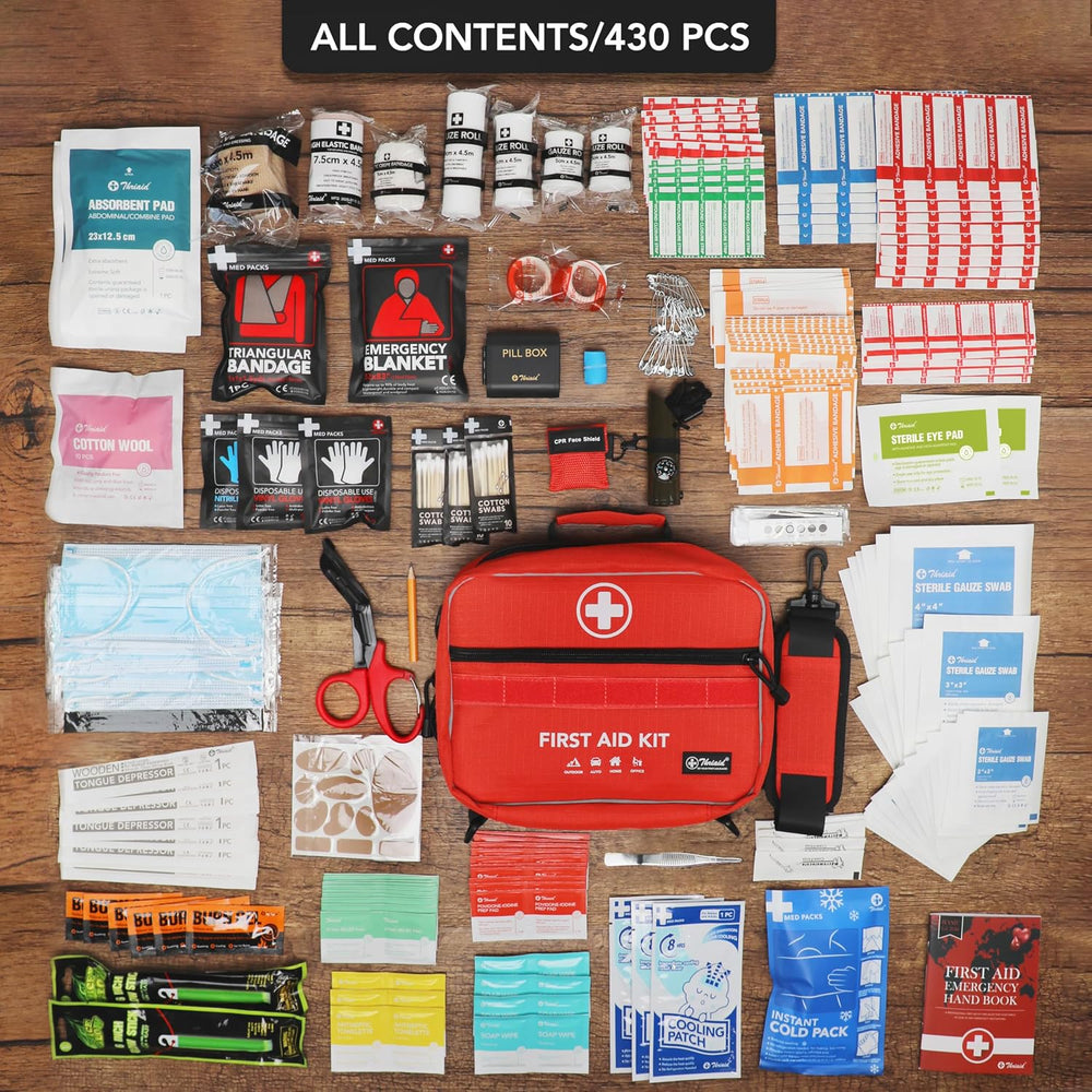 430 Piece First Aid Kit, Well-Organized Water-Resist Reflective Portable