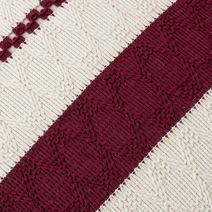 Fancy Homi Set of 1 Burgundy Boho Decorative Throw Pillow Covers 16x16 Inch - Image 4