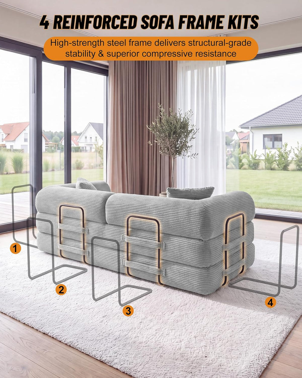 79" Convertible Futon Sofa Bed,6-in-1 Boneless Couches for Living Room