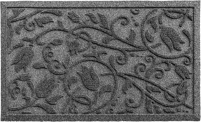 Boho Grey Floral Leaves Outdoor Indoor Entrance Doormats, Absorbent Durable - Image 9