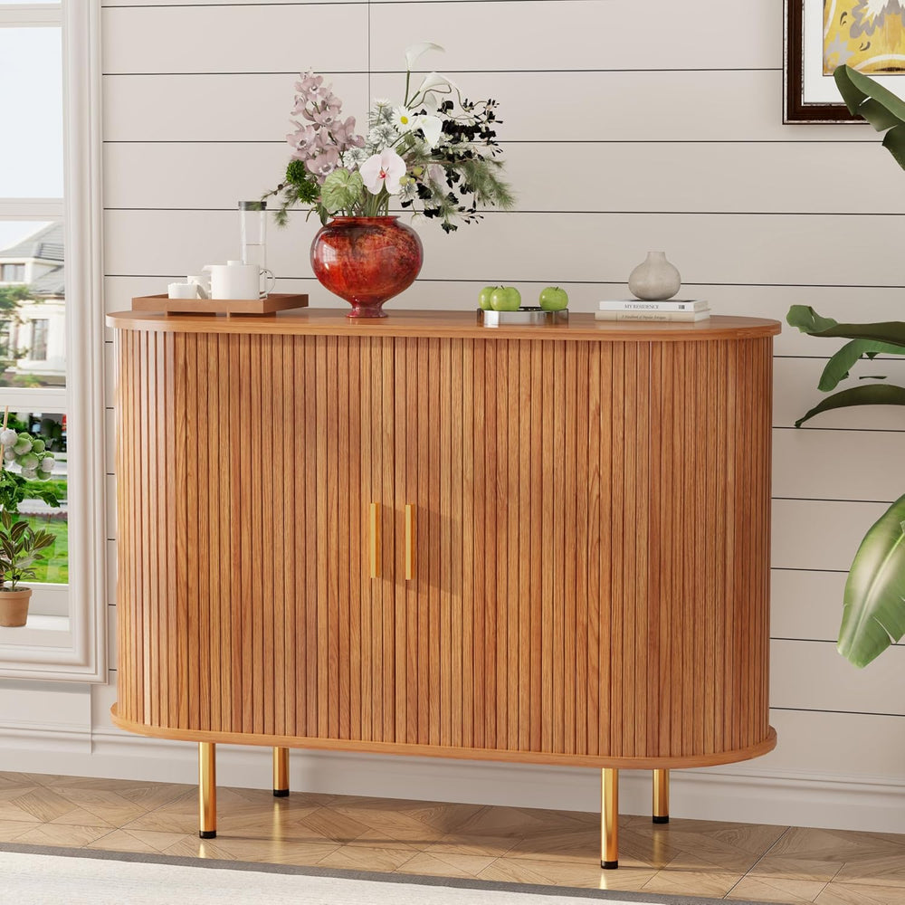 DHH Sideboard Buffet Cabinet with Storage,Mid Century Modern Fluted Accent Co...