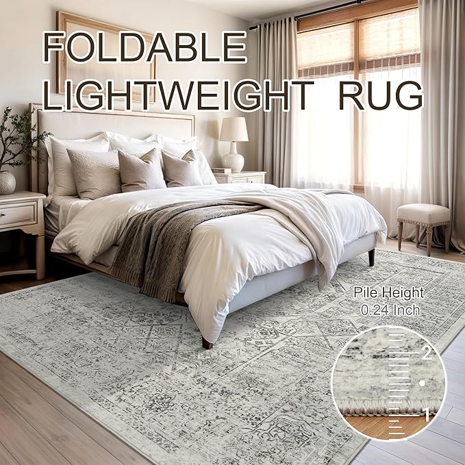 Soalmost 6x9 Area Rug for Living Room Floral Washable Non-Slip Gray Rugs for - Image 7