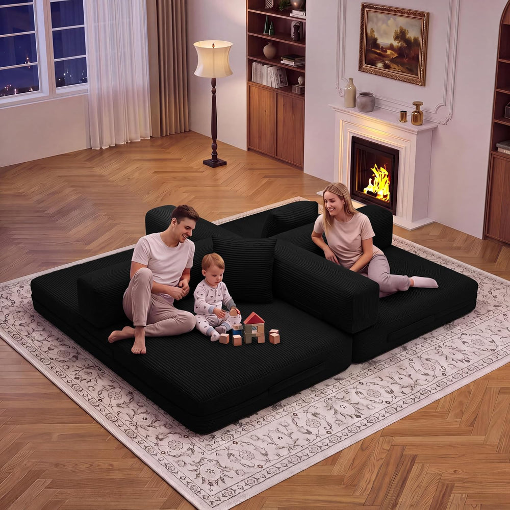 59 Inch Convertible Futon Sofa Bed, 5-in-1Sleeper Sofas Pull Out Couch, Bonel...