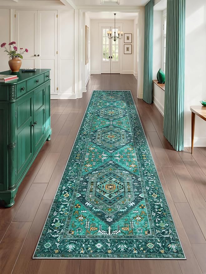 SERISSA Runner Rug for Hallways, Extra Long Boho Rug Ultra Soft Vintage Teal by SERISSAHomeDecorCollection