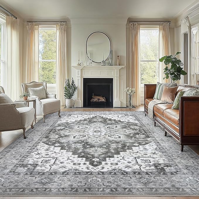 AMADA HOMEFURNISHING 9x12 Area Rugs, Low-Profile Large Washable Area Rug by AMADAHOMEFURNISHING