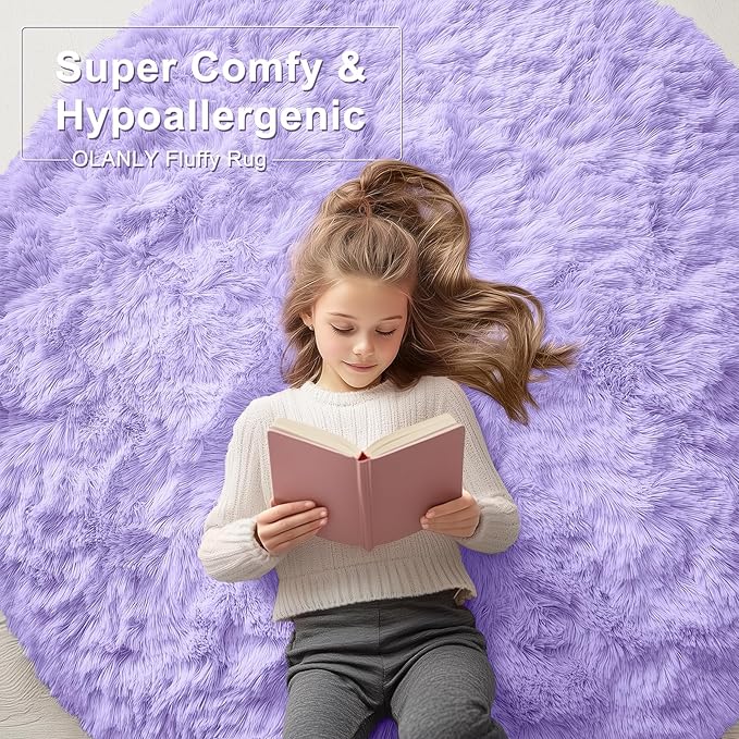 OLANLY Light Purple Round Rugs for Bedroom - Image 6