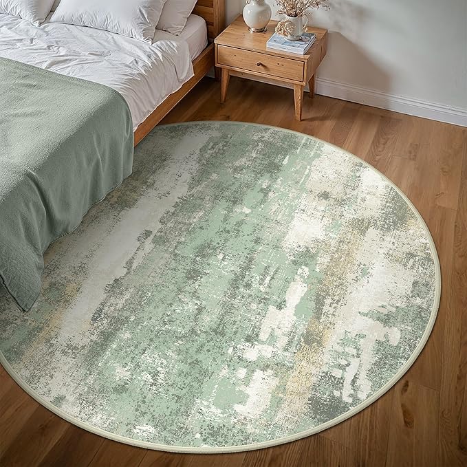Round Rugs 5FT for Living Room Bedroom, Modern Abstract Machine Washable Circle - Image 3