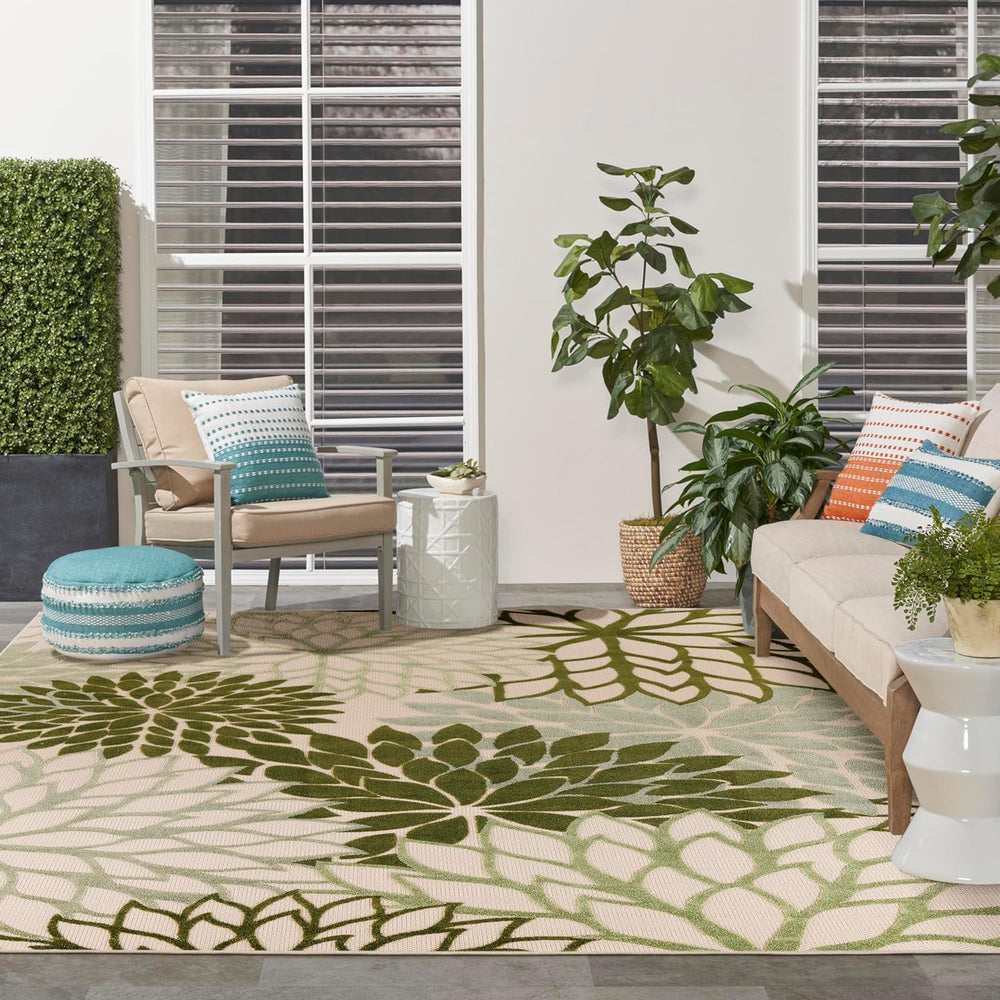 Nourison Home Aloha Indoor/Outdoor Ivory Green 7'10" x 10'6&quot...