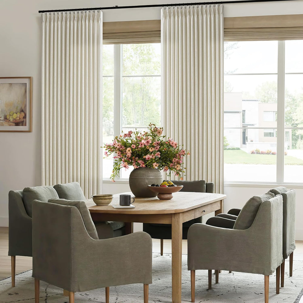 Oatmeal 90 Inch Pinch Pleated Linen Curtains for Living Room