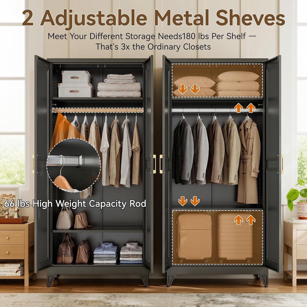 71" Black Metal Armoire Wardrobe Closet with Panel Doors