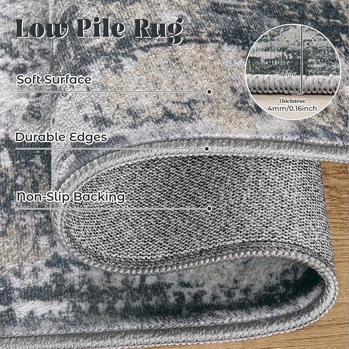 5x7 Area Rugs for Living Room, Washable Modern Abstract Large Area Rug Neutral - Image 7