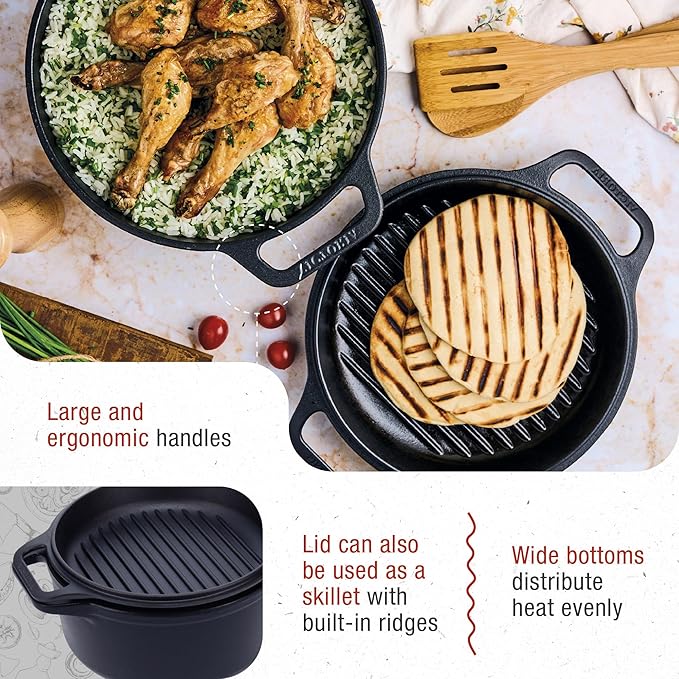 Victoria 6-Quart Cast Iron Combo Cooker, Combination Dutch Oven and Skillet - Image 2