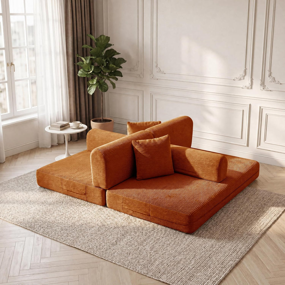 Convertible Sofa Couch Bed, 59"Folding Corduroy Floor Compression Lovese...