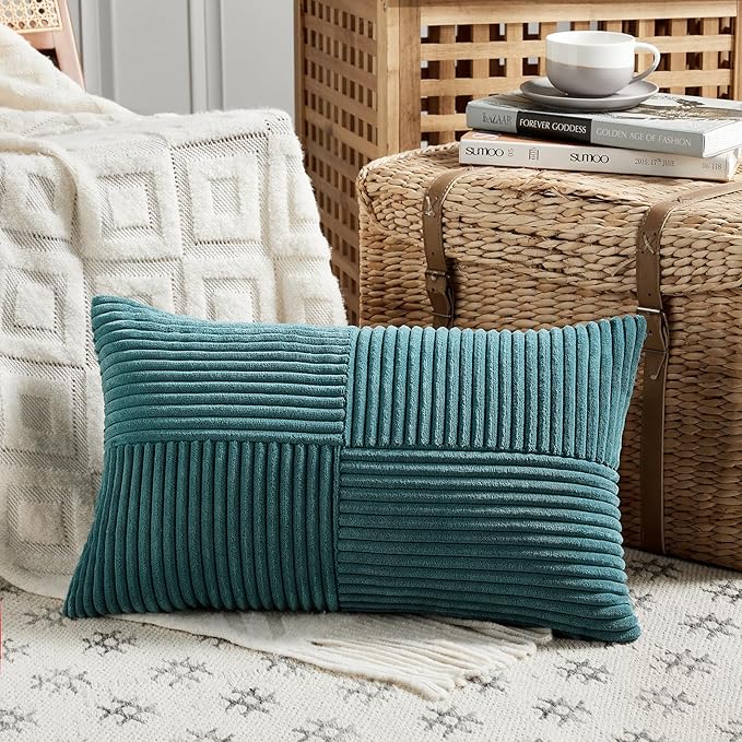 Fancy Homi 2 Packs Teal Lumbar Decorative Throw Pillow Covers 16x26 Inch - Image 2