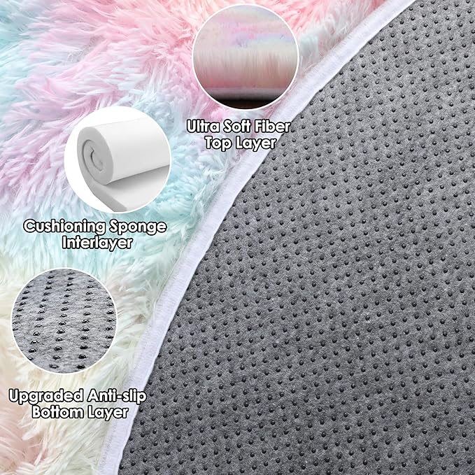 ONASAR Rainbow Round Area Rug 4ft, Soft Bedroom Circle Rugs Mats - Image 9
