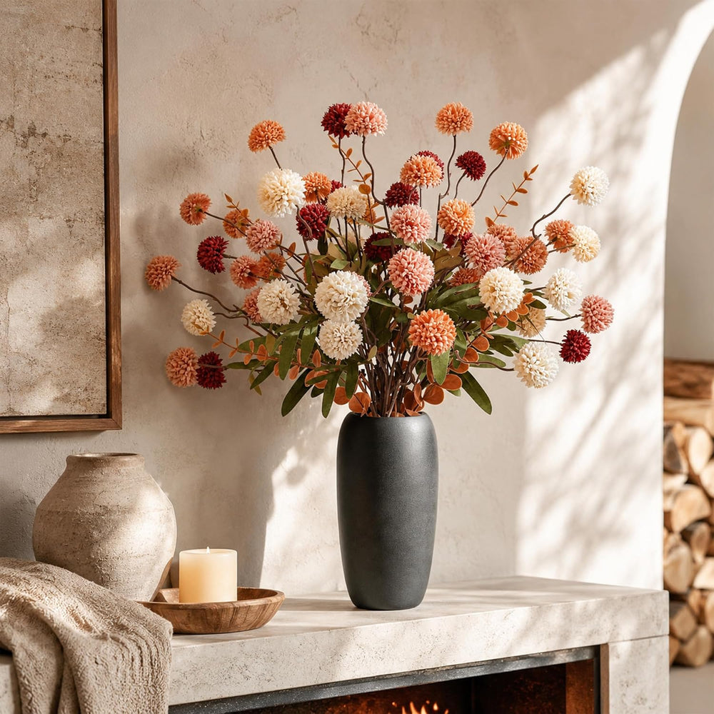 Der Rose Fall Artificial Flowers with Vase, 18 Pcs Silk Mums for Home Decor