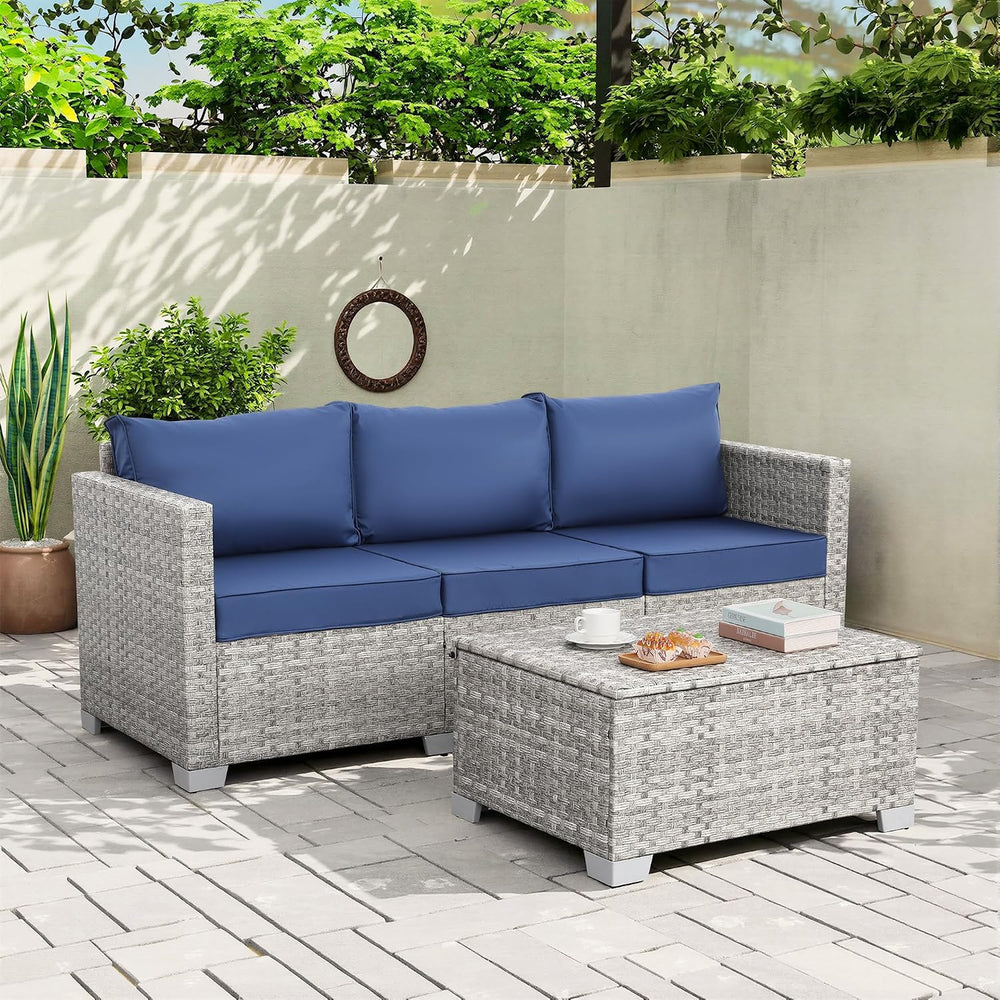WAROOM Outdoor Couch 3 Seater Wicker Patio Sofa Grey Rattan Balcony Furniture...