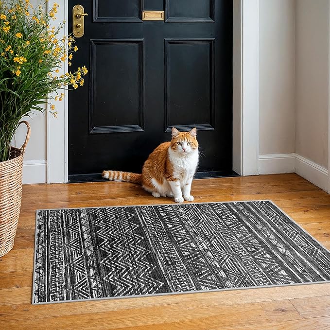 2x4 Washable Entryway Runner Rug: Moroccan Small Area Rug Soft Non Slip Door Mat by Ksrau