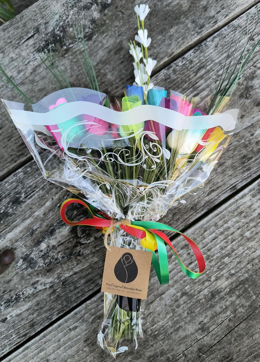 Assorted Colors Wooden Rose Closed Bud Bouquets 3 Dozen