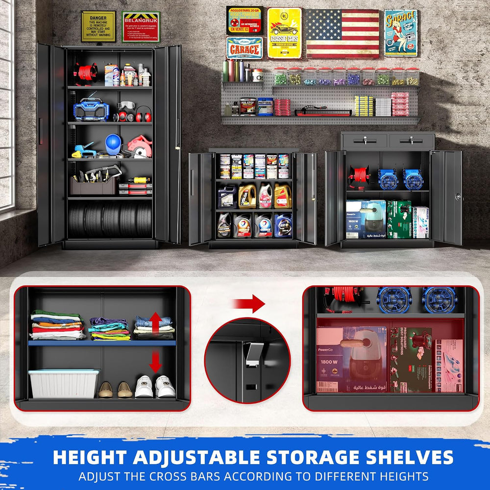 Pataku Metal Storage Cabinet, Garage Cabinet with Doors and Shelves 36" ...