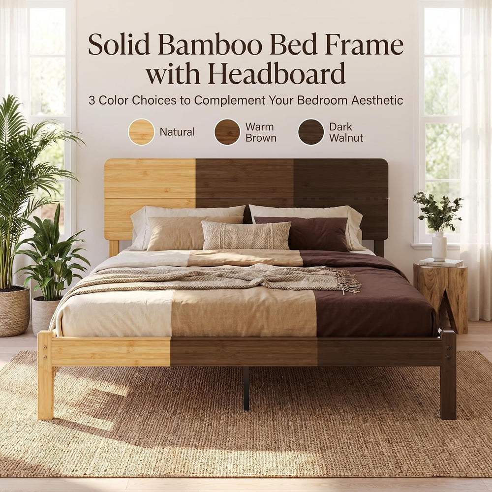 14" Solid Bamboo Wood King Size Platform Bed Frame with Headboard