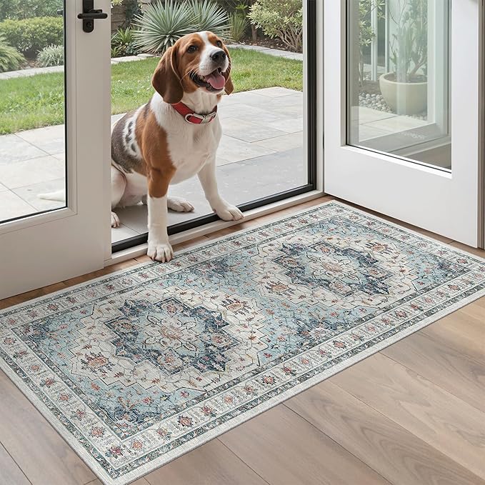 Madane Washable Area Rug 2x4, Small Entryway Rug Non-Slip Vintage Door Mat - Image 2