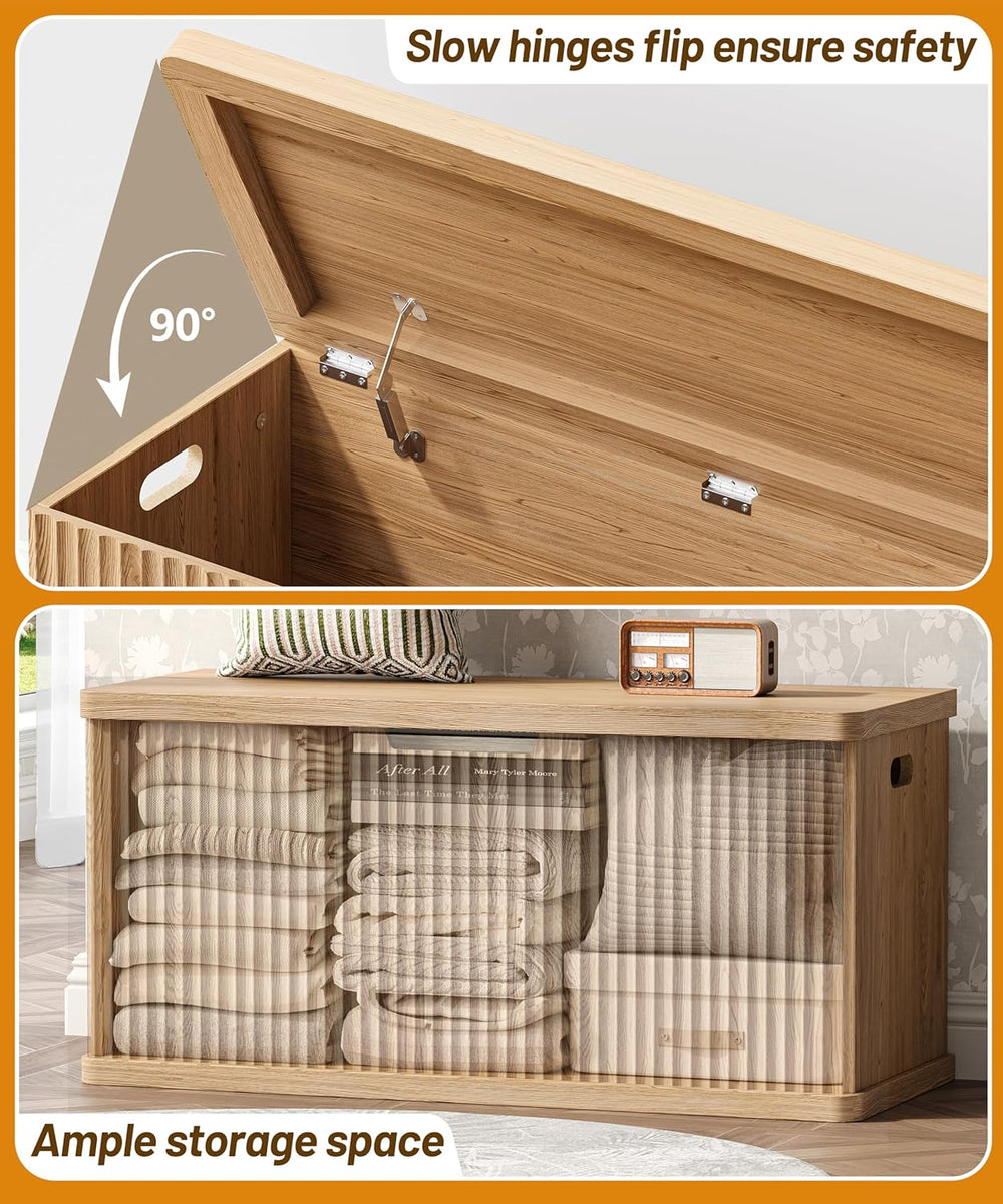 Akxomel 37.4" Fluted Storage Chest Wooden Storage Trunk 2 Safety Hinges ...