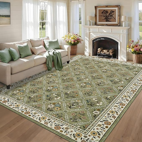 6x9 Machine Washable Area Rugs for Living Room Floral Stain Resistant Soft by GarveeHome