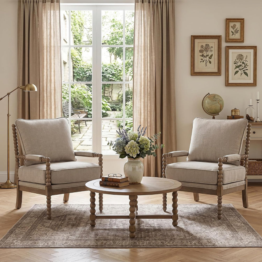 DUHOME Linen Fabric Spindle Accent Chairs Set of 2,Living Room Chairs