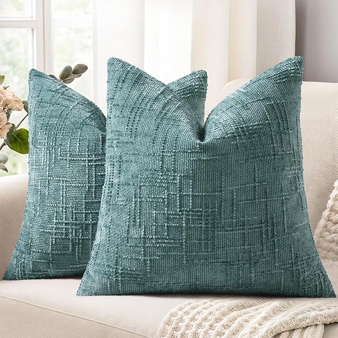 decorUhome Summer Teal Chenille Euro Sham Throw Pillow Covers 24x24 Set of 2 by decorUhome