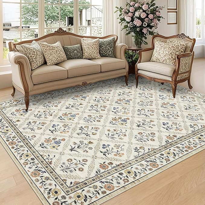Large Entryway Rug 3x5 Floral Washable Area Rugs Vintage Soft Non-Slip Small by GarveeHome