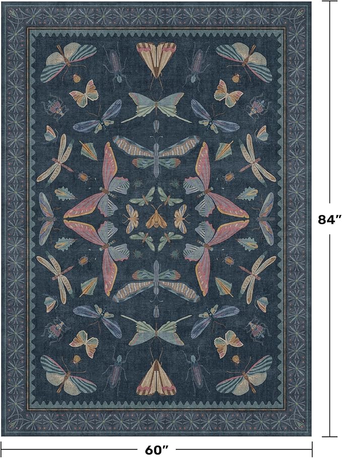 5x7 Navy Blue Boho Rugs for Living Room, Stain Resistant Non Slip Area Rug for - Image 2