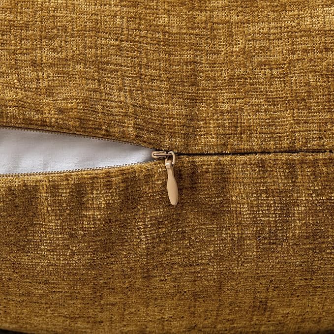 MIULEE Pack of 2 Couch Throw Pillow Covers 18x18 Inch Soft Mustard Chenille - Image 3