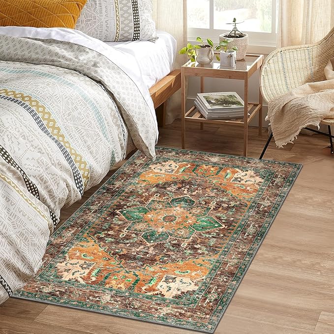 Yamaziot Washable Area Rug for Bedroom, 3x5 Non-Slip Boho Vintage Living Room - Image 3