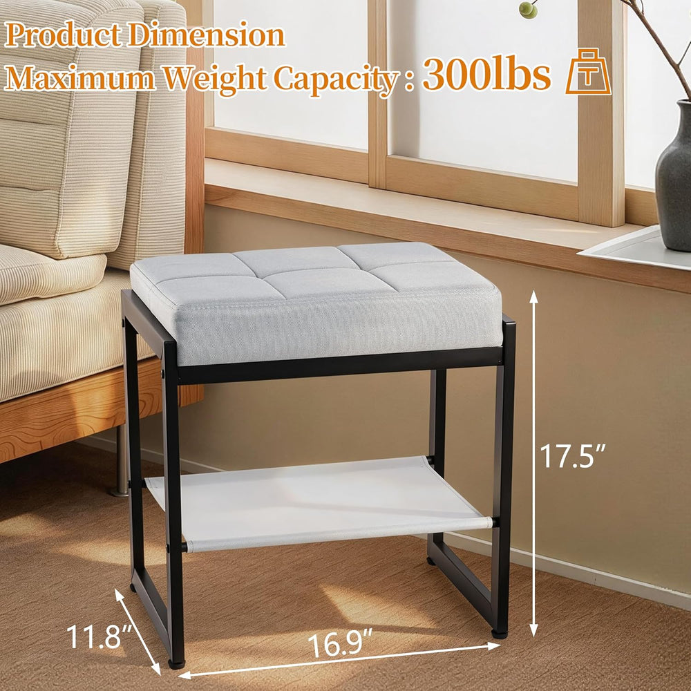 Vanity Stool, Vanity Chair Stools with a Lower Storage Shelf, Square Linen Up...